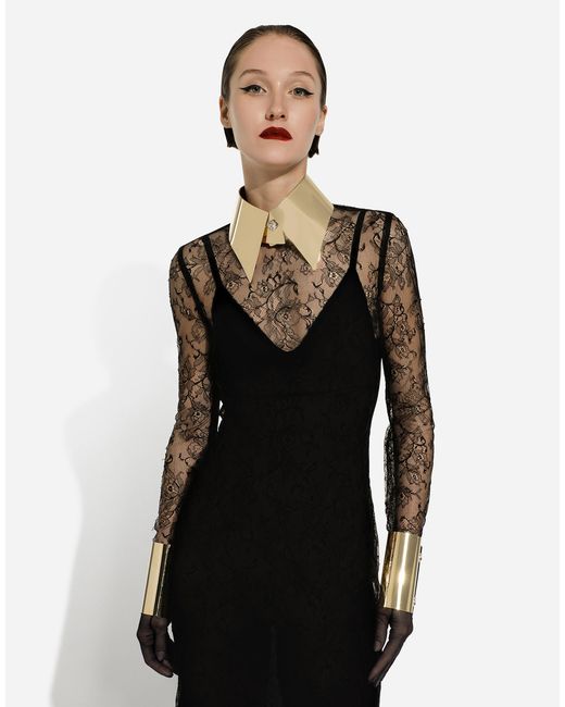 Dolce & Gabbana Black Chantilly Lace Fil Coupé Calf-Length Dress