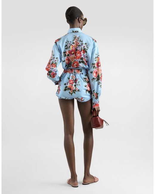 Dolce & Gabbana White Flower Bouquet-Print Cotton Poplin Culotte