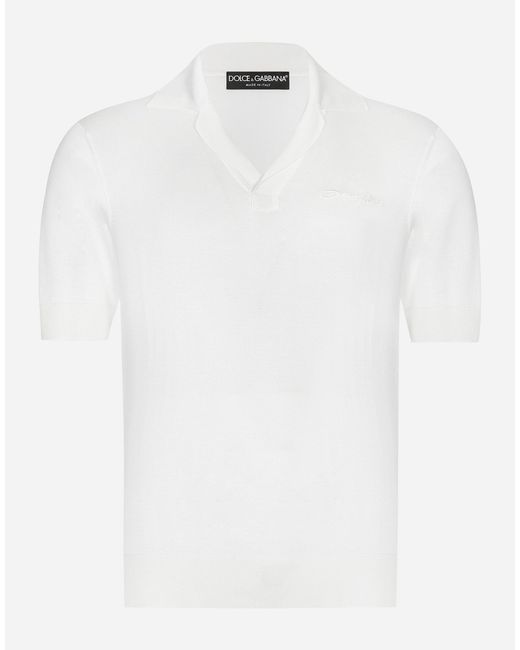 Dolce & Gabbana Poloshirt Aus Seide Mit Signatur in White für Herren