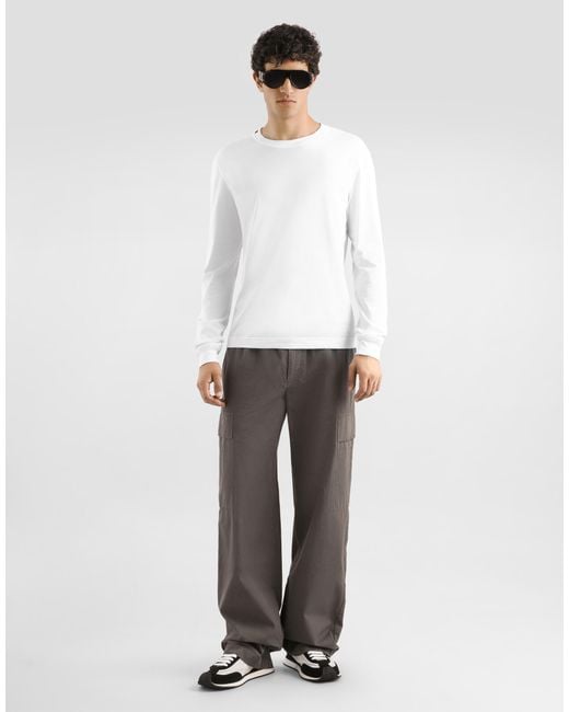Dolce & Gabbana White Long Sleeve Cotton T-Shirt for men