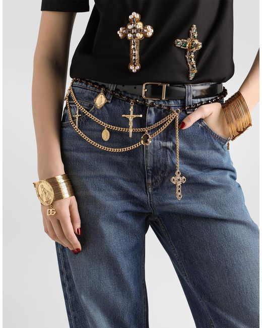 Dolce & Gabbana Metallic Belt With Mixed Crosses