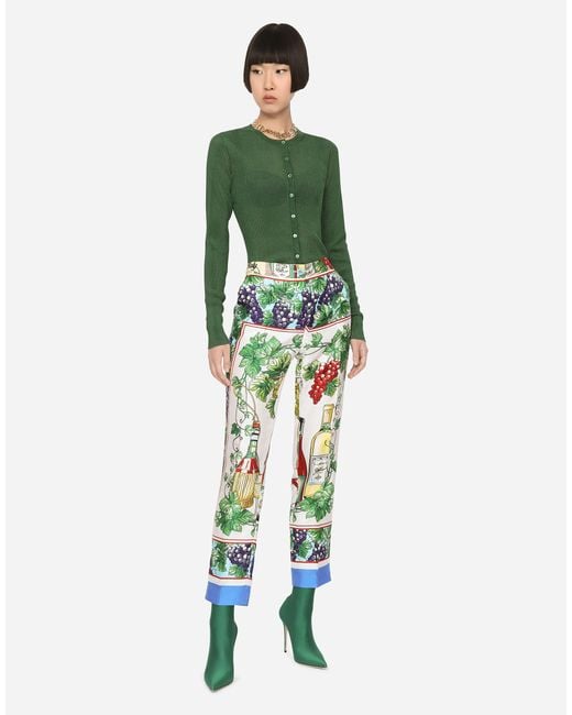 Dolce & Gabbana Silk Wine-print Twill Pants in Green | Lyst Canada