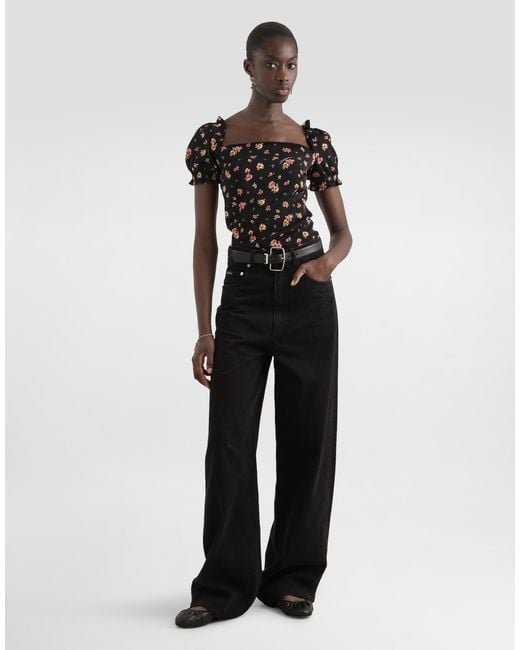 Dolce & Gabbana Black Small Floral-Print Charmeuse Top