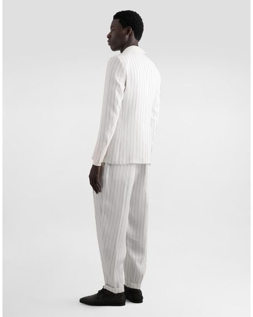 Dolce & Gabbana Einreihige Nadelstreifenjacke Aus Leinenmix in White für Herren
