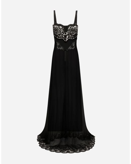 Dolce & Gabbana ロングドレス シルクシフォン レースボディス Black