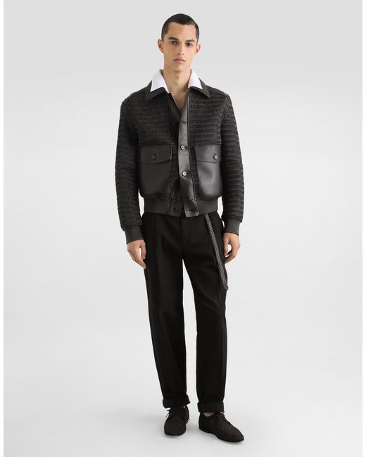Dolce & Gabbana Black Leather And Raffia Mesh Jacket for men