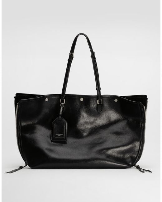 メンズ Dolce & Gabbana Atene Calfskin Shopping Bag Black