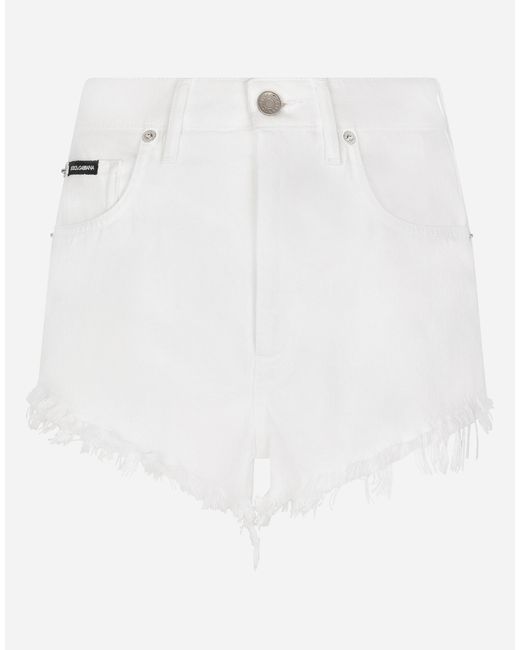 Dolce & Gabbana White Denim Shorts With Ripped Details And Abrasions