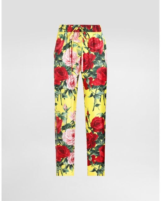 Dolce & Gabbana White Silk Twill Pants With Bouquet