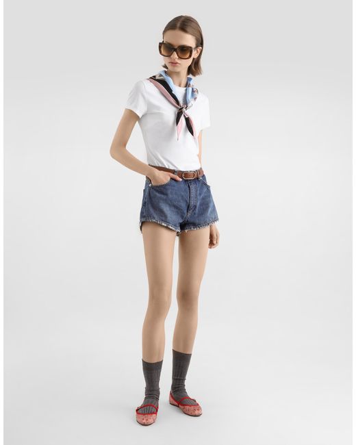 Dolce & Gabbana White Jersey T-Shirt With Printed Scarf