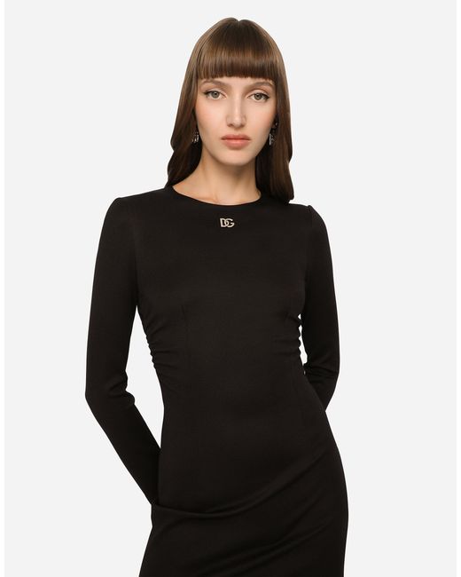 Dolce & Gabbana Black Short Milano Rib Dress With Dg Logo