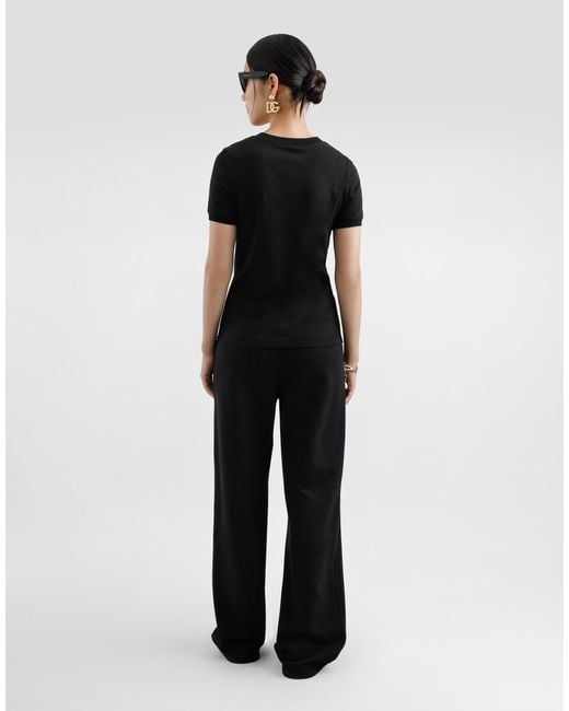 Dolce & Gabbana Black Jersey T-Shirt With Dg Logo Embroidery