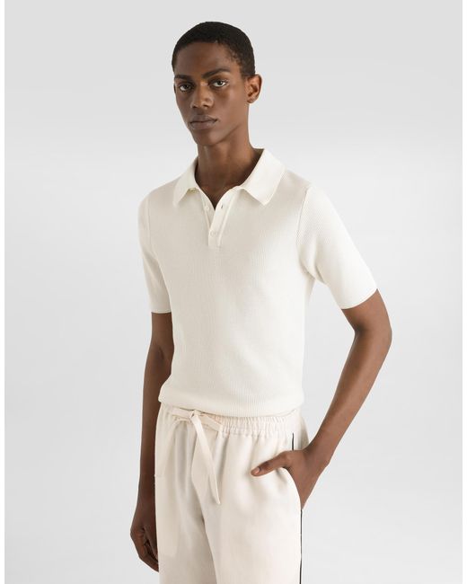 Dolce & Gabbana Geripptes Kurzarmpoloshirt Aus Baumwolle in White für Herren