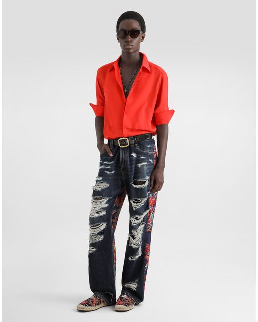 Dolce & Gabbana Red Crêpe De Chine Silk Martini Shirt for men