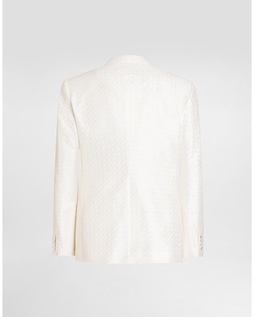 Dolce & Gabbana White Double-Breasted Sicilia Light Jacquard Jacket With Micro Pattern for men