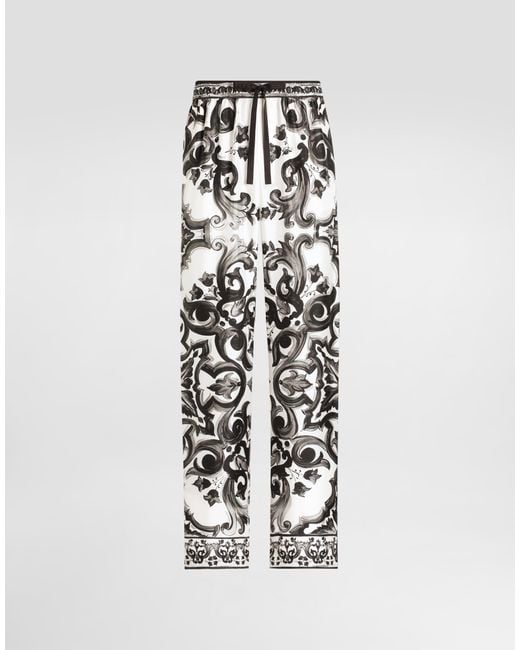 メンズ Dolce & Gabbana マヨリカプリント ツイル パンツ White