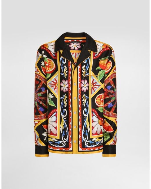 Dolce & Gabbana Black Carretto-Print Silk Twill Shirt for men