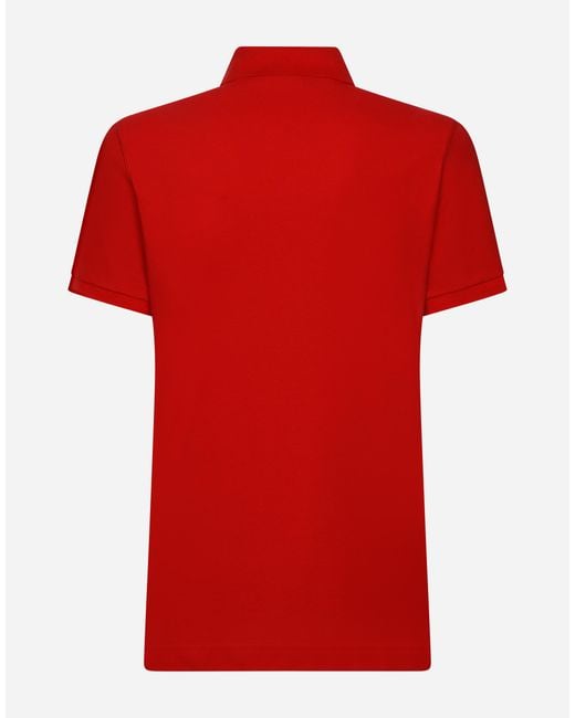 メンズ Dolce & Gabbana ポロシャツ コットンピケ ロゴプレート Red