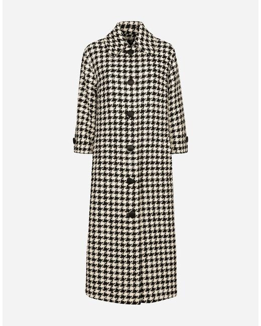 Dolce & Gabbana White Single-Breasted Macro-Houndstooth Wool Coat