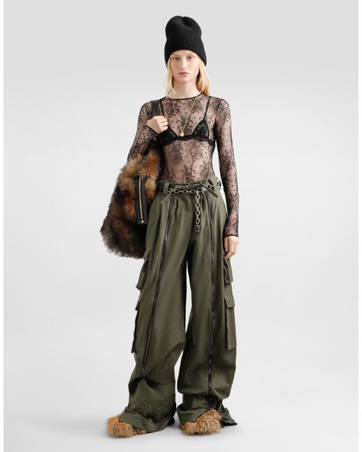 Dolce & Gabbana Gray Chantilly Lace Bodysuit