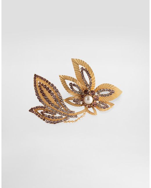 Dolce & Gabbana White Maxi Flower Brooch With Rhinestones for men