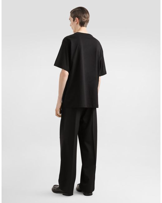Dolce & Gabbana Black Cotton T-Shirt With Logo Embroidery for men
