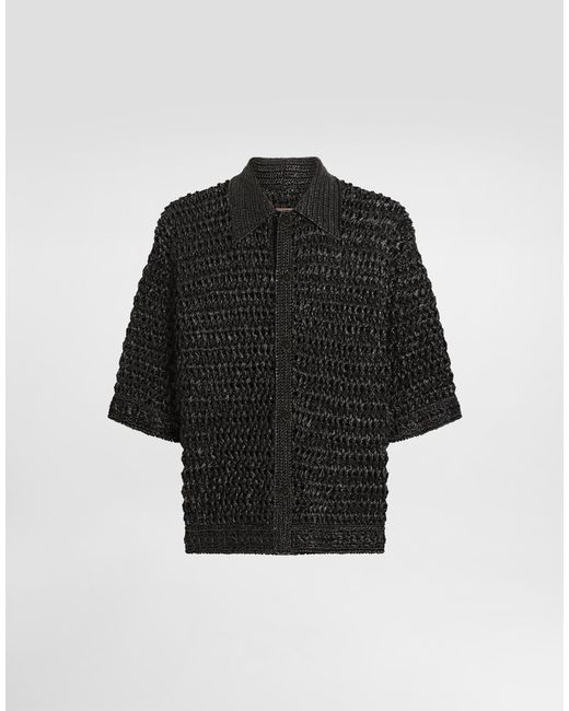 Dolce & Gabbana Black Viscose Raffia Crochet Shirt for men