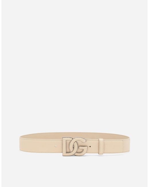 Dolce & Gabbana Natural Deerskin-Print Calfskin Belt With Logo Print for men