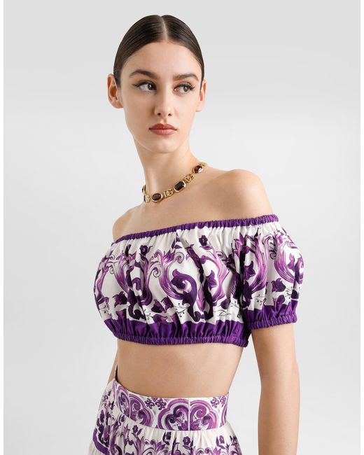 Dolce & Gabbana Multicolor Majolica-Print Poplin Top
