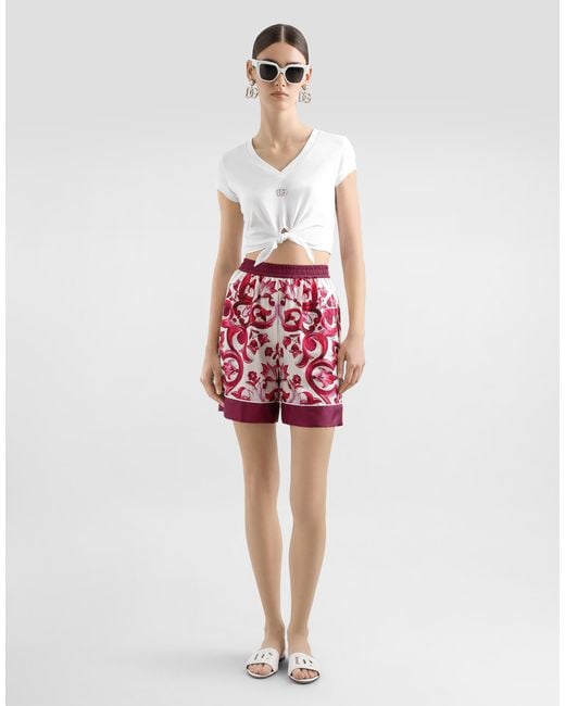 Dolce & Gabbana White Jersey T-Shirt With Dg Logo And Knot Detail