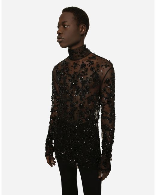 Dolce & Gabbana Black Embellished Long-Sleeve T-Shirt for men