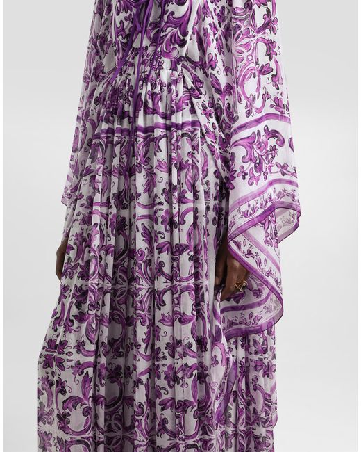 Dolce & Gabbana Purple Majolica-Print Chiffon Dress