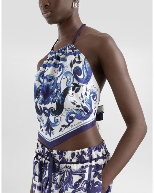 Dolce & Gabbana Blue Dg Exclusive Majolica- Silk Top