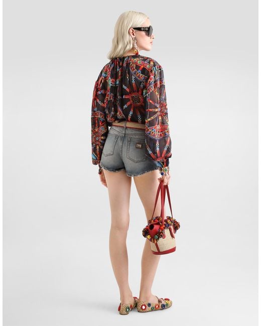 Dolce & Gabbana Red Carretto-Print Devor� Twill Top�