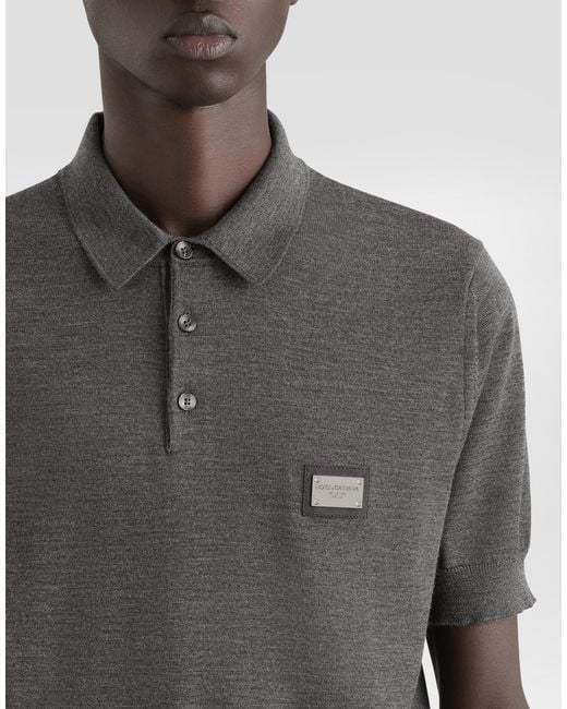 Dolce & Gabbana Gray Wool Polo-Shirt With Branded Tag for men