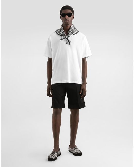 Dolce & Gabbana White Scarf Detail Cotton T-Shirt for men