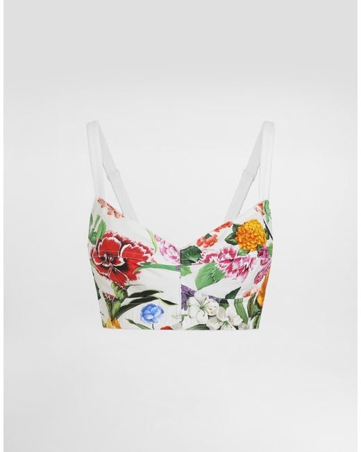 Dolce & Gabbana White Cotton Corset Bralette Top With Floral