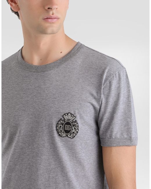 Dolce & Gabbana Gray "Bee And Crown" Embroidered T-Shirt for men