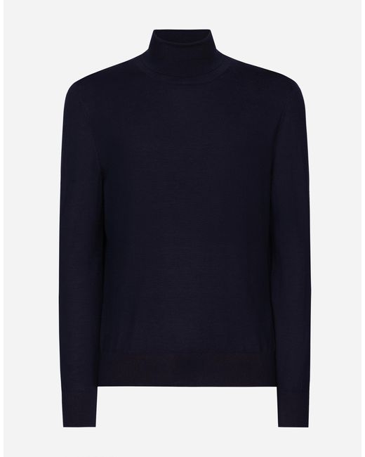 Dolce & Gabbana Blue Cashmere And Silk Turtle-Neck Sweater for men