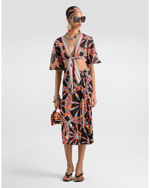Dolce & Gabbana White Carretto-Print Batiste Top