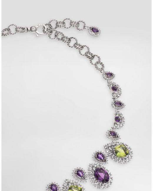 Dolce & Gabbana Blue Eleganza Necklace 18-Carat, Amethysts, Peridots, And Sapphires