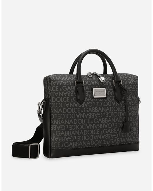 Dolce & Gabbana Black Coated Jacquard Briefcase for men