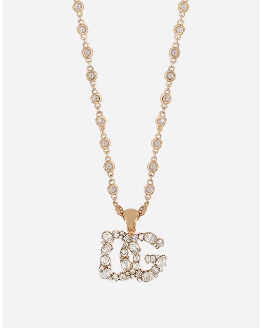 Dolce & Gabbana White Necklace With Rhinestone-Detailed Dg Logo