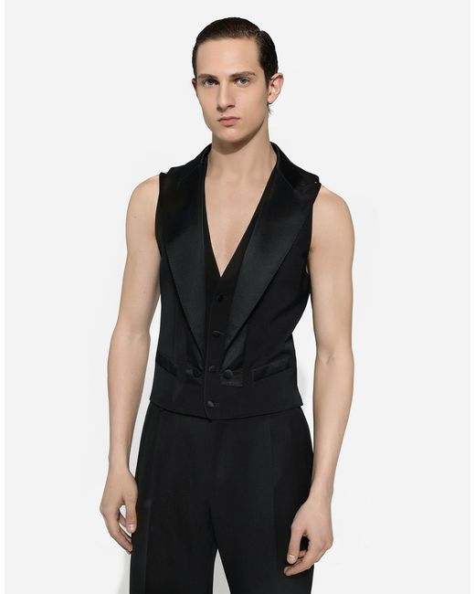 Dolce & Gabbana Black Single-Breasted Gabardine Vest for men