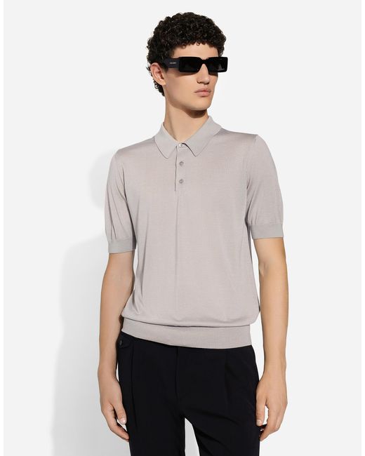 Dolce & Gabbana Gray Silk And Cashmere Polo-Shirt for men