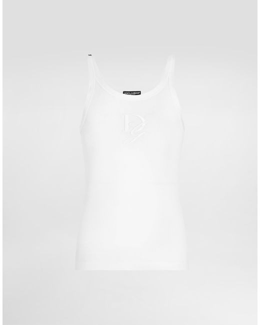 Dolce & Gabbana White Fine-Rib Slim-Fit Singlet With Embroidery for men