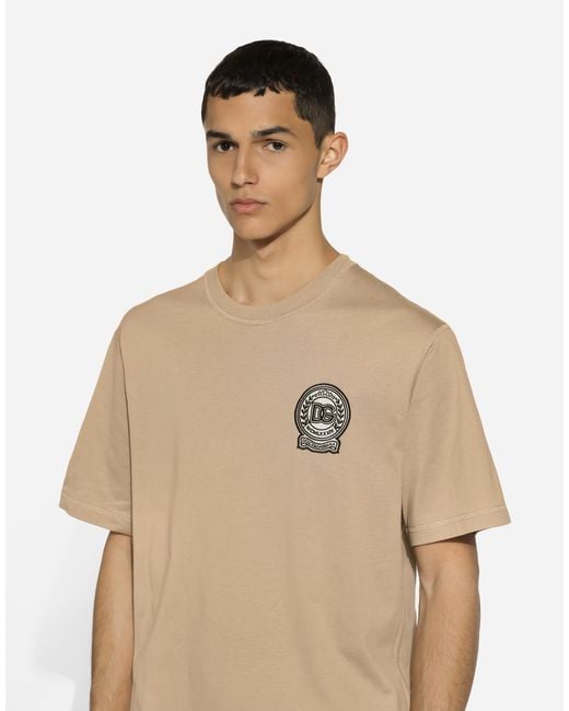 T-Shirt En Coton Avec Logo Dg Brodé Dolce & Gabbana pour homme en coloris Natural