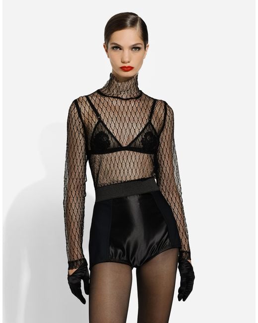 Dolce & Gabbana Black High-Neck Viscose Mesh Blouse