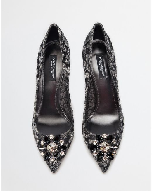 Dolce & Gabbana White Lurex Lace Pumps With Brooch Detailing