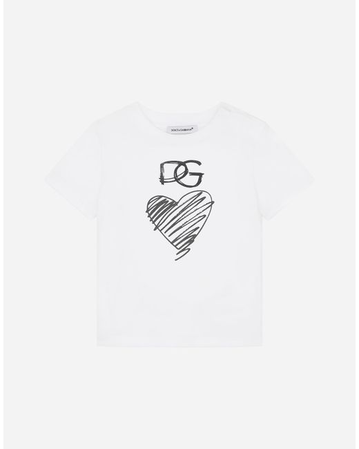 Dolce & Gabbana White Jersey T-Shirt With Dg Heart Print